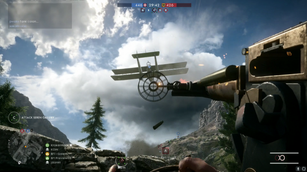 Mit schwerem Geschütz holen wir einen Doppeldecker vom Himmel. (Screenshot: Golem.de)